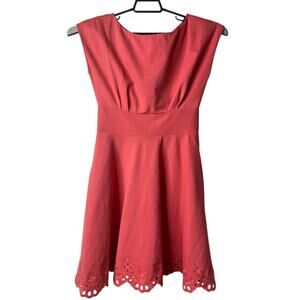 Kate Spade Fit And Flare Dress Coral Pink Eyelet Scalloped Hem Bateau Small‎